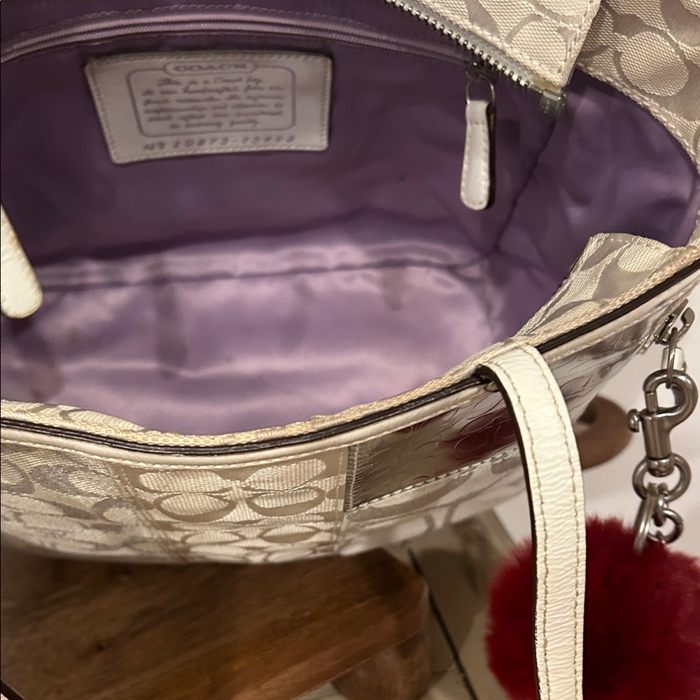 Coach Metallic Silver and Cream Patchwork Tote - Picture 4 of 7